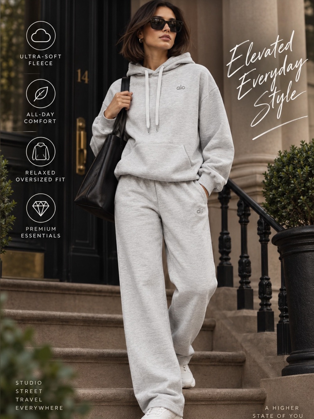 ALO Yoga Accolade Hoodie & Straight Leg Sweatpants Set S Athletic Heather Grey